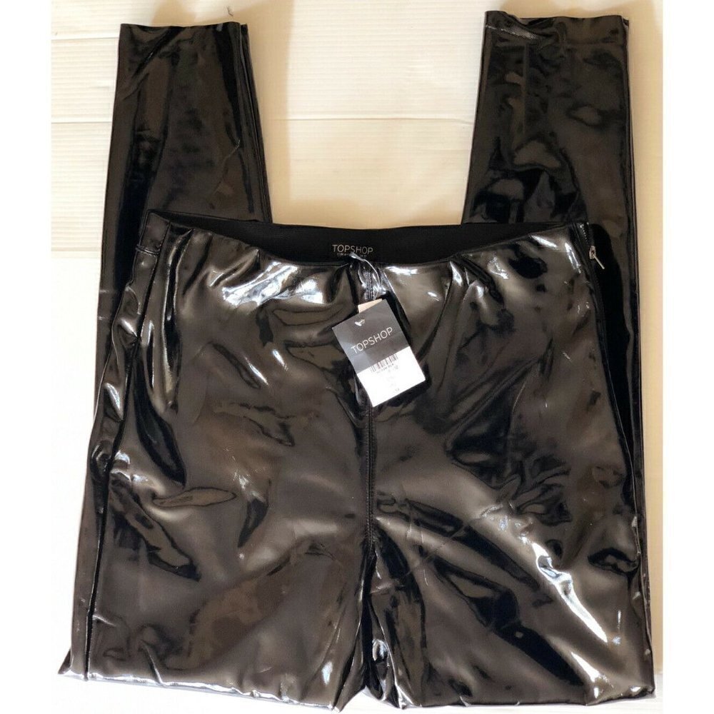 TOPSHOP Women's Black High Waist Percy Vinyl Leggings - Picture 12 of 12